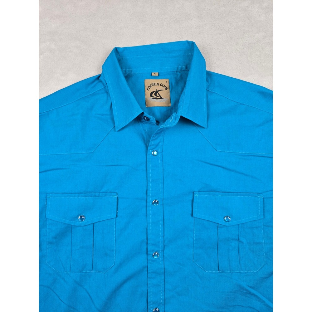 Coevals Club Western Shirt Mens XL Blue Pearl Snap Long Sleeve Cotton Blend